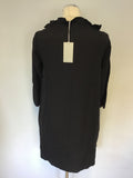 BRAND NEW COS BLACK FRILL BOAT NECKLINE 3/4 SLEEVE SHIFT DRESS SIZE 8