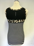 MARCCAIN SPORTS BLACK & WHITE STRIPE & LEOPARD PRINT VEST TOP SIZE N5 UK 14/16