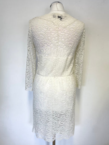 THE KOOPLES IVORY LACE 3/4 SLEEVE PENCIL DRESS SIZE M UK 10