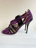 LK BENNETT DEBUT PURPLE (BERRY) & BLACK LEATHER & SUEDE STRAPPY SANDALS SIZE 5/38