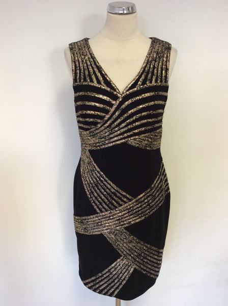 FRANK LYMAN BLACK & GOLD TRIM SPECIAL OCCASION PENCIL DRESS SIZE 12
