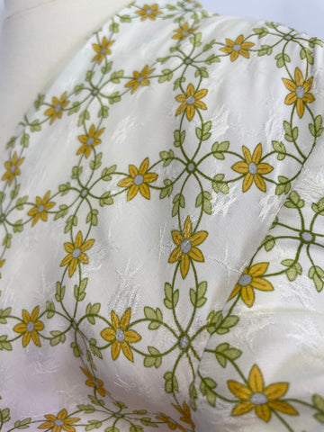 SANDRO PARIS MALLY WHITE WITH DELICATE FLORAL PRINT RUFFLE MIDI DRESS SIZE 36 UK 8/10