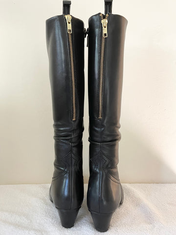 HOTTER BLACK LEATHER LOW HEEL KNEE LENGTH BOOTS  SIZE 7/40