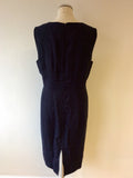 HOBBS DARK BLUE LINEN V NECK SLEEVELESS DRESS SIZE 14