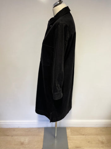 TOAST BLACK DENIM LONG SLEEVE SHIFT SHIRT DRESS SIZE 12 FIT LARGER
