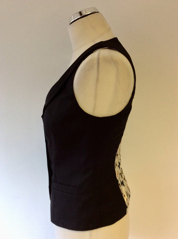 TED BAKER BLACK WOOL BLEND WAISTCOAT WITH BUTTERFLY PRINT SIZE 2 UK 10