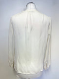 WHISTLES IVORY SILK COLLARLESS LONG SLEEVE BLOUSE SIZE 14
