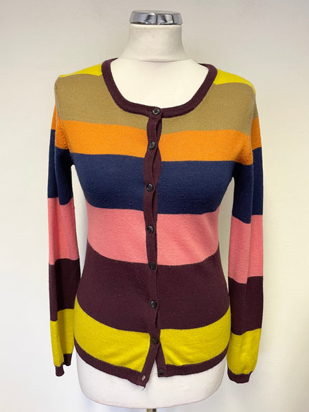 BRUNELLA GORI MULTICOLOURED STRIPE MERINO WOOL CARDIGAN SIZE 10