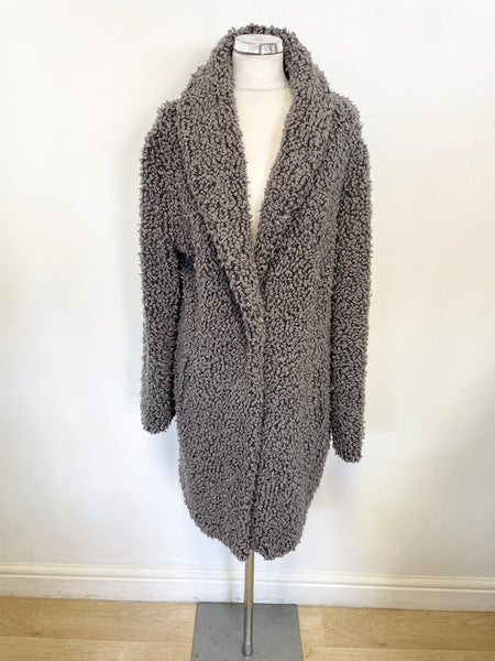 MARCCAIN GREY BOUCLE KNIT MID LENGTH COAT SIZE N5 UK 16