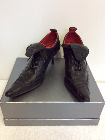 DIVERSE BLACK LEATHER LACE UP HEELS SIZE 5/38