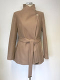 TED BAKER CARAMEL WOOL & CASHMERE BLEND ELETHEA TIE WAIST SHORT COAT SIZE 3 UK 12/14