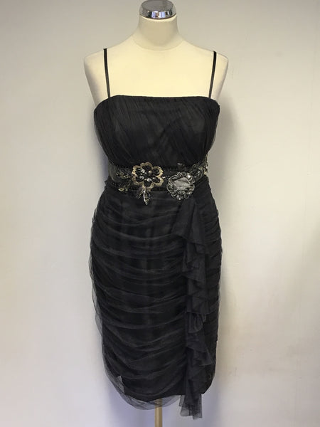 BRAND NEW MONSOON GREY NET OVERLAY EMBELLISHED STRAPPY/ STRAPLESS DRESS SIZE 14