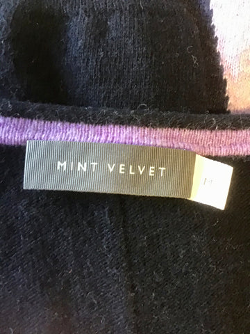 MINT VELVET BLACK WITH SILVER & PINK STAR TRIM LONG SLEEVE JUMPER SIZE M