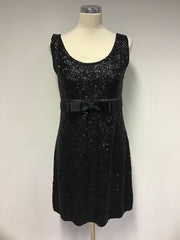 KOOKAI BLACK BEADED & SEQUINNED BOW TRIM SLEEVELESS MINI DRESS SIZE M/ L UK 12
