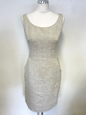 HOBBS OATMEAL BEIGE LINEN SLEEVELESS PENCIL DRESS SIZE 10