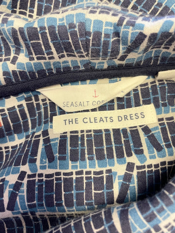 SEASALT CORNWALLBLUE PRINT THE CLEATS STRETCH JERSEY 3/4 SLEEVE DRESS SIZE 10