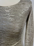 BRIGITTE BARDOT SILVER LUREX LONG SLEEVE LONG EVENING DRESS SIZE 0 UK 6/8
