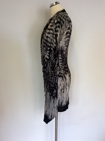 KAREN MILLEN BLACK & BEIGE PRINT DRAPED STRETCH DRESS SIZE 12