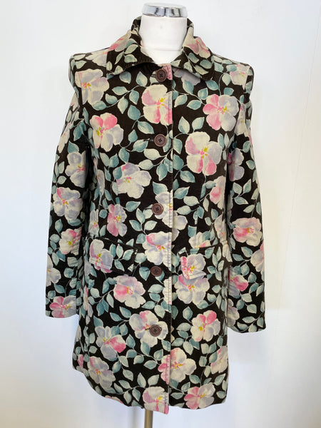 JACKPOT LAVIT BROWN FLORAL PATTERNED THERMO INSULATED BRUSHED COTTON COAT SIZE 1 UK 8/10