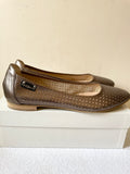 RUSSELL & BROMLEY BRONZE METALLIC PERFORATED LEATHER FLAT PUMPS SIZE 7/40