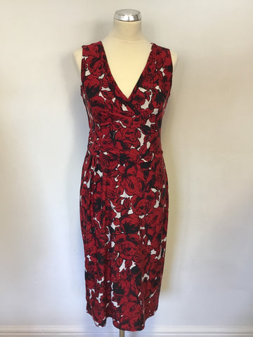 PHASE EIGHT BLACK,RED & WHITE FLORAL PRINT DRESS SIZE 12