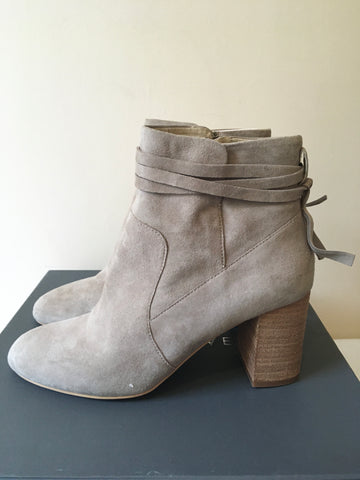 BRAND NEW MINT VELVET ISLA TAUPE SUEDE TIE TRIM HEELED ANKLE BOOT SIZE 6/39