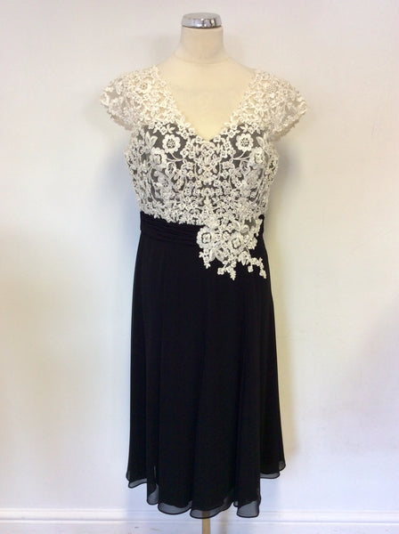 JACQUES VERT BLACK & BEADED IVORY LACE SPECIAL OCCASION DRESS SIZE 12