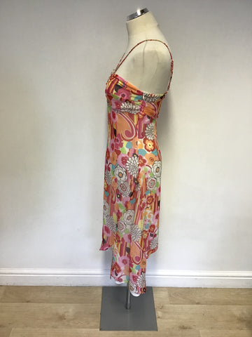 KAREN MILLEN MULTI COLOURED PRINT SILK STRAPPY DRESS SIZE 12