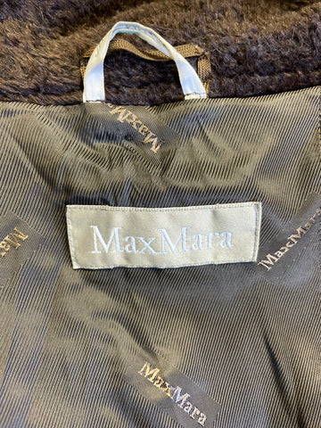 MAX MARA DARK BROWN ALPACA & WOOL BLEND LONG COAT SIZE 14