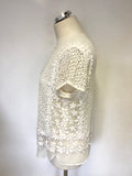 MINT VELVET WHITE CROCHET OVERLAY SHORT SLEEVE TOP SIZE 14