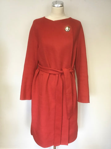 MARKS & SPENCER RED WOOL BLEND WRAP ACROSS TIE BELT COAT SIZE 14
