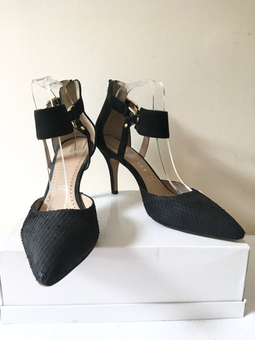 MINT VELVET BLACK SUEDE BUCKLE TRIM ANKLE STRAP HEELS SIZE 7/40