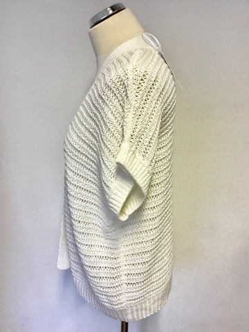 BRAND NEW WHITE COMPANY WHITE OPEN KNIT COTTON CARDIGAN SIZE 12