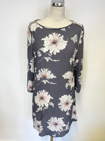 JOULES FELICIA GREY & PINK FLORAL 3/4 SLEEVE SHIFT DRESS SIZE 12