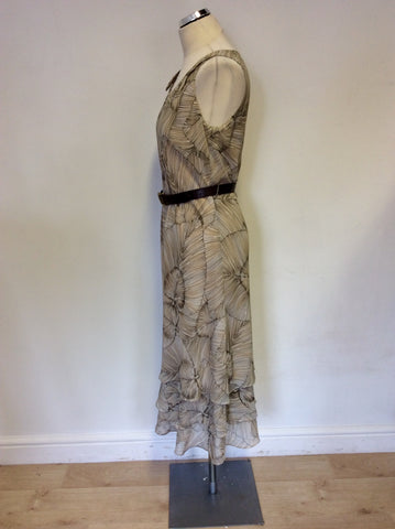 JACQUES VERT BROWN LEAF PRINT TIERED CALF LENGTH DRESS SIZE 12