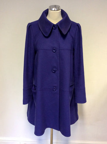 REISS PURPLE WOOL & CASHMERE SWING COAT SIZE L