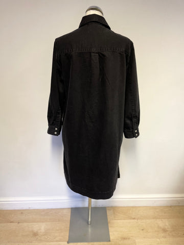 TOAST BLACK DENIM LONG SLEEVE SHIFT SHIRT DRESS SIZE 12 FIT LARGER