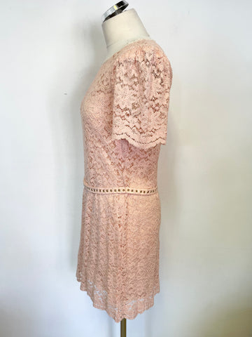 WHISTLES PALE PINK FLORAL LACE SHORT SLEEVE BELTED SHIFT DRESS SIZE 16