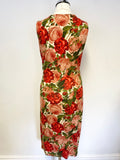 ISABEL DE PEDRO RED & PINK ROSE PRINT SLEEVELESS STRETCH PENCIL DRESS SIZE 12