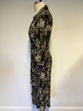 HOBBS BROWN PRINT 3/4 SLEEVE WRAP DRESS SIZE 10
