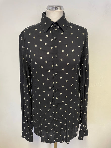 REISS PROVOST BLACK & WHITE FLORAL DAISY PRINT SHIRT SIZE S