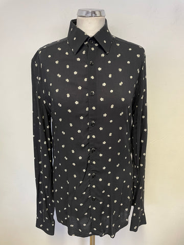 REISS PROVOST BLACK & WHITE FLORAL DAISY PRINT SHIRT SIZE S