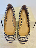 BRAND NEW MARKS & SPENCER BLUE & CREAM STRIPE OPEN TOE PUMPS SIZE 6/39