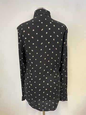 REISS PROVOST BLACK & WHITE FLORAL DAISY PRINT SHIRT SIZE S