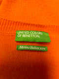 UNITED COLORS OF BENETTON ORANGE V NECK LONG SLEEVES 100% WOOL JUMPER SIZE S