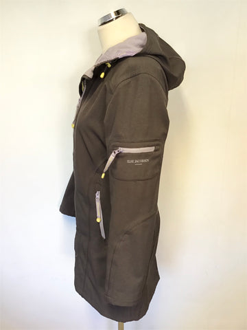 ISLE JACOBSEN MAUVE & LILAC TRIM HOODED RAINCOAT SIZE 36 UK 8/10