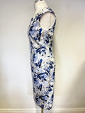LK BENNETT DENA BLUE,WHITE & GREY PRINT SLEEVELESS PENCIL DRESS SIZE 10