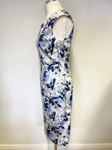 LK BENNETT DENA BLUE,WHITE & GREY PRINT SLEEVELESS PENCIL DRESS SIZE 10