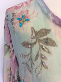 LINI MINT GREEN & PINK FLORAL PRINT EMBELLISHED SILK BEACH COVER UP/ TOP SIZE 10
