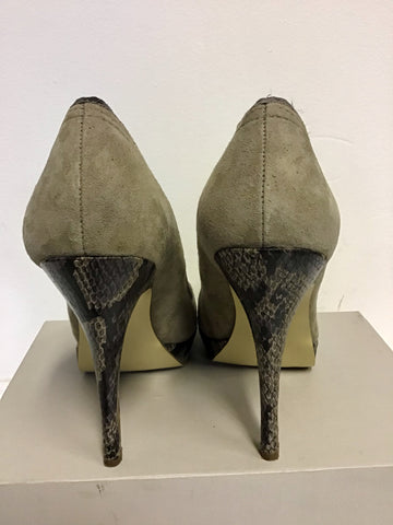 MARKS & SPENCER AUTOGRAPH EXCLUSIVE TAUPE SUEDE & SNAKESKIN LEATHER TRIM HEELS SIZE 7.5/41
